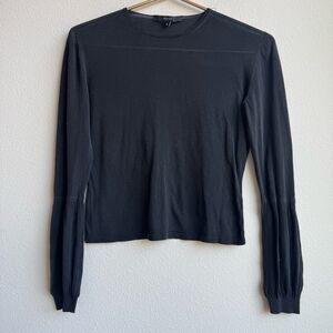 Vintage Gucci Silk? Black Luxury Sheer Tier Balloon Sleeve Blouse Top Size Small